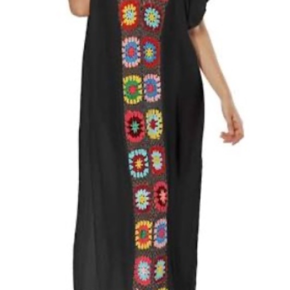 Bsubseach Floral Patchwork Deep V Neck Crochet Cover Up Short Sleeve Dress - Picture 4 of 16